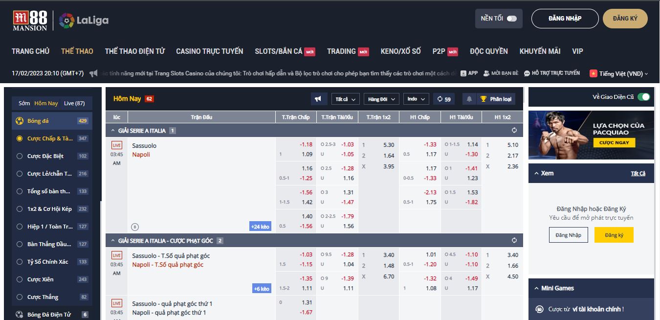 Kèo tỷ lệ tại nhà cái M88